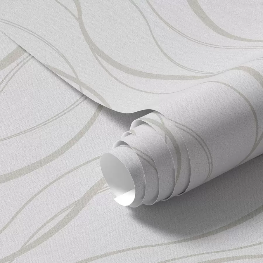 wall murals Апстрактне таласасте беж линије на белој позадини a00480