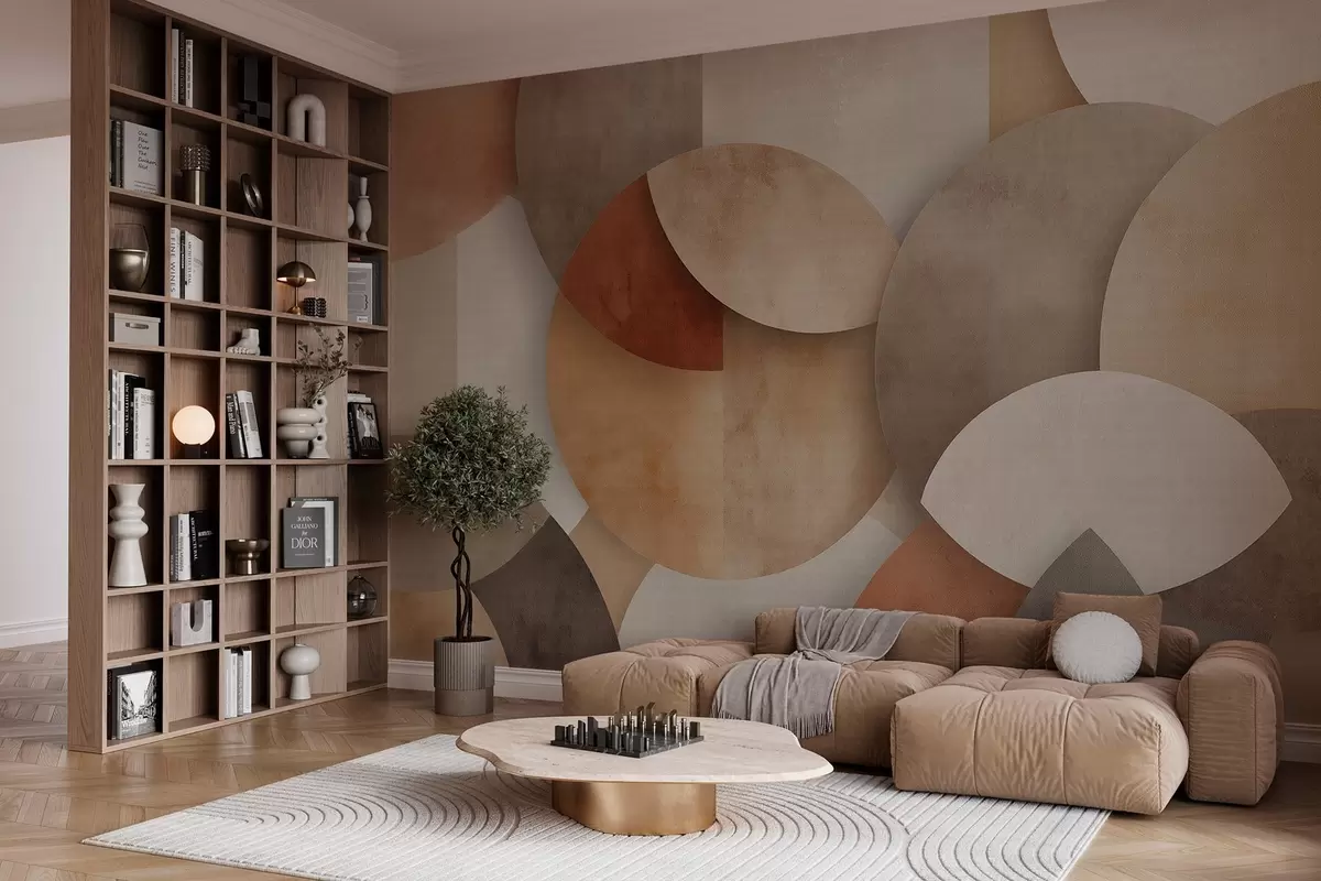 wall murals текстурирана апстрактна геометрија у топлим смеђим и окер тоновима w04310