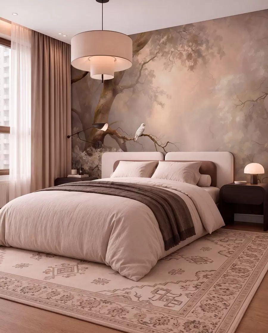 wall murals Bijela ptica u staroj šumi w04314