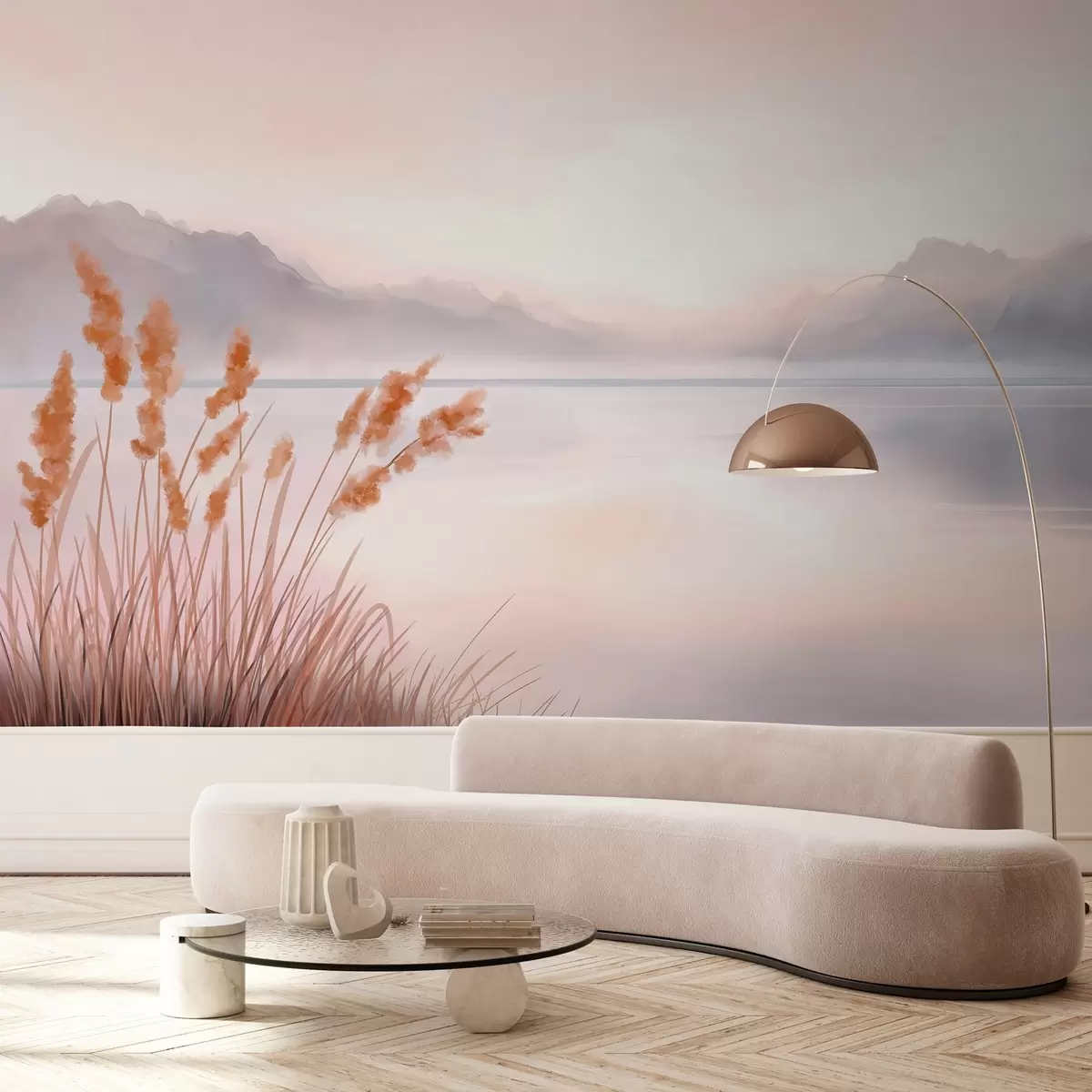 wall murals сликовито језеро са трском и планинама w04315