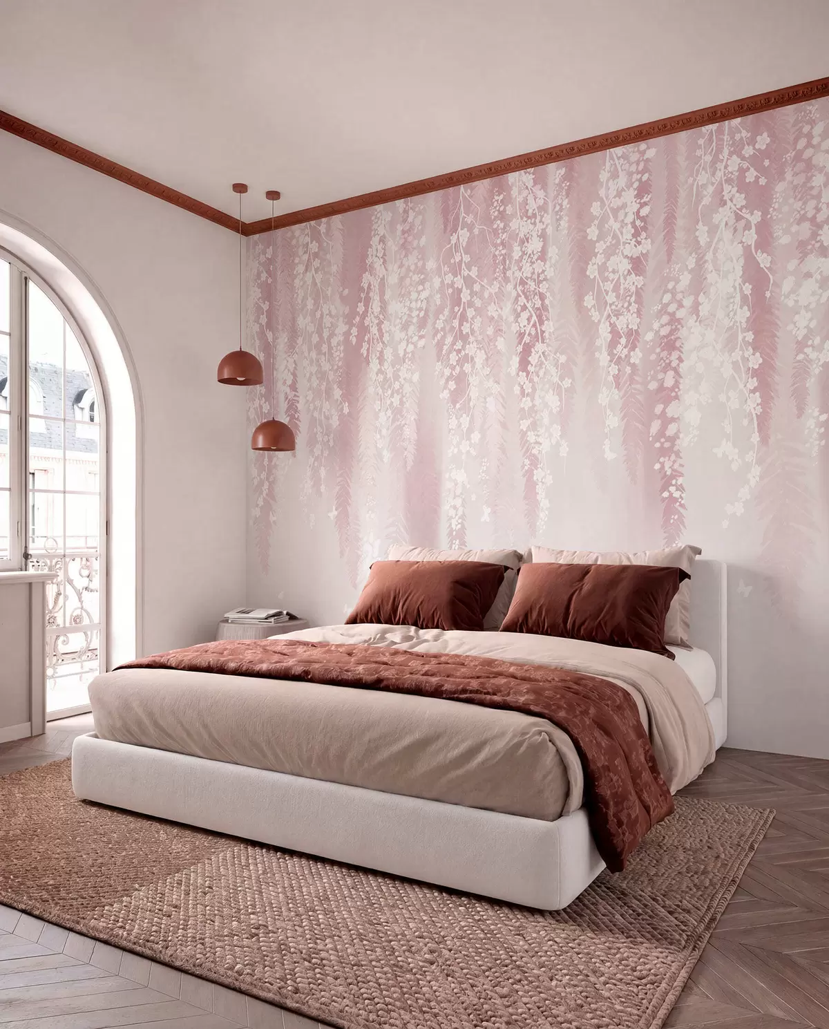 wall murals Cvjetna zavjesa na ružičastoj w04417v1
