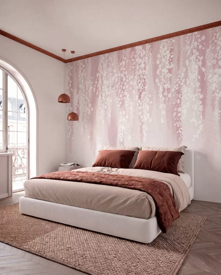 wall murals Cvjetna zavjesa na ružičastoj w04417v1
