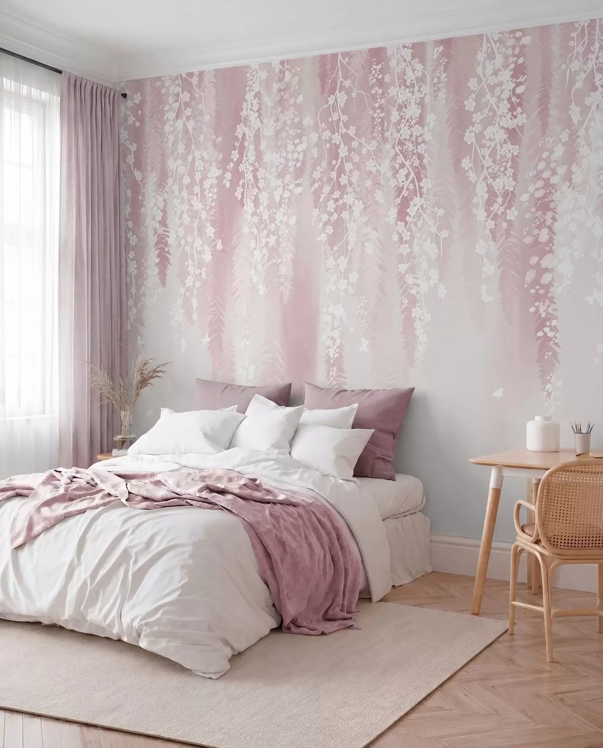wall murals Cvjetna zavjesa na ružičastoj w04417v1