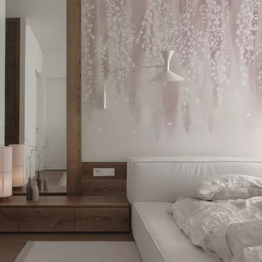 wall murals Ружичаста верзија грана са белим цветовима w04417v1