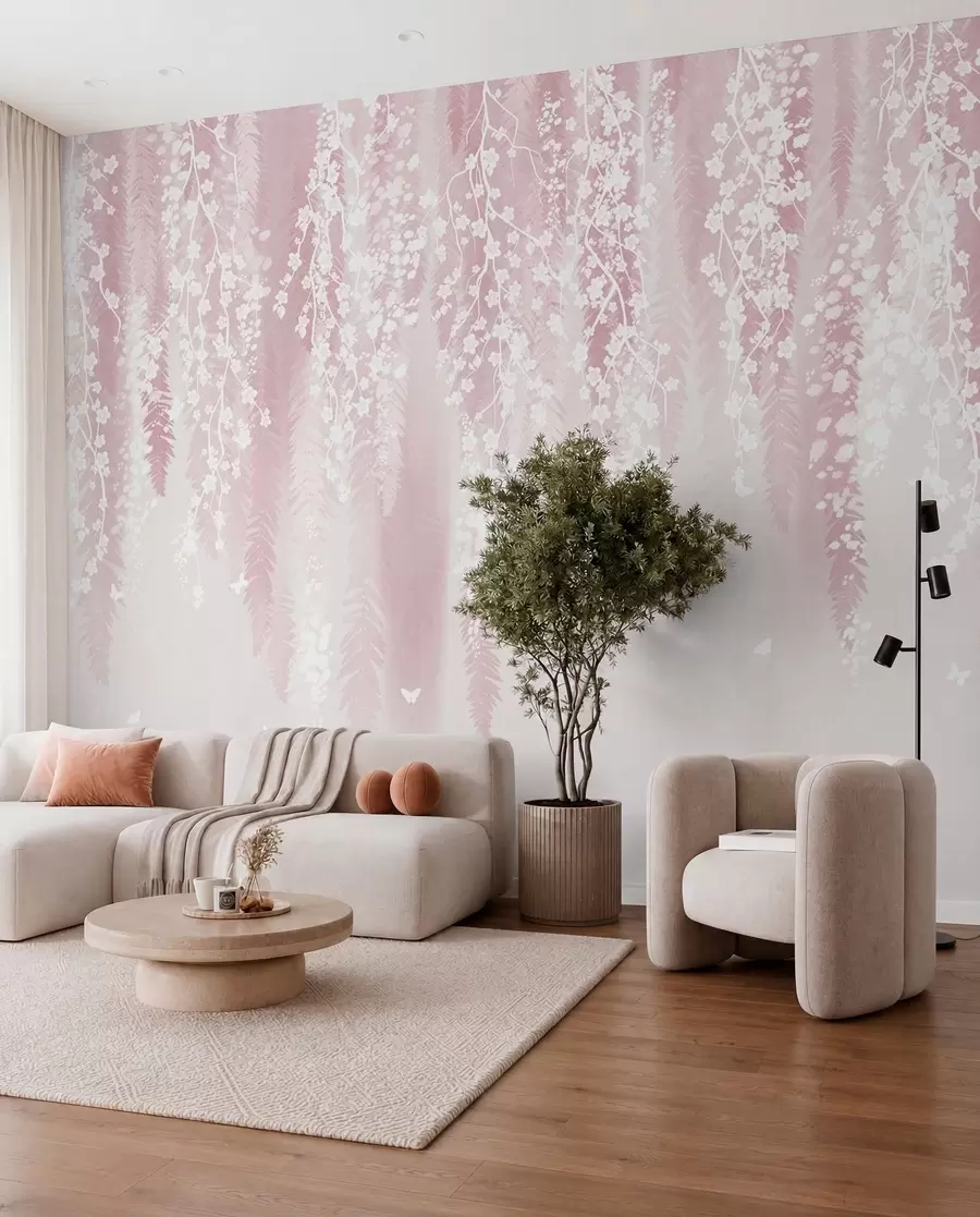 wall murals Cvjetna zavjesa na ružičastoj w04417v1