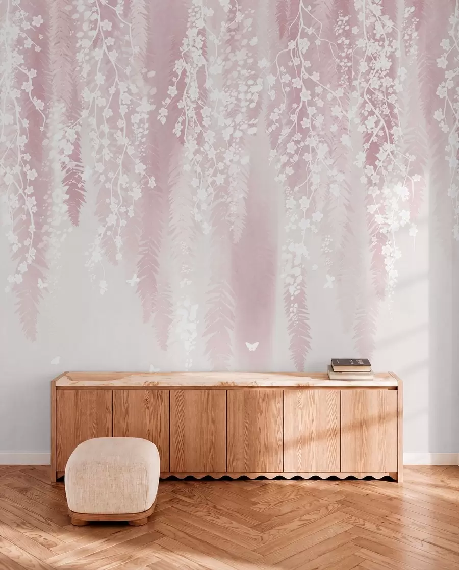wall murals Ружичаста верзија грана са белим цветовима w04417v1