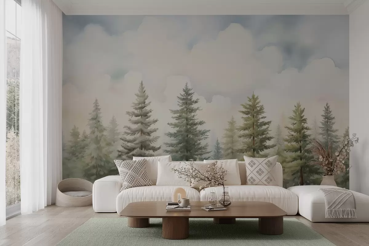 wall murals Сликање имитације четинарске шуме w04414