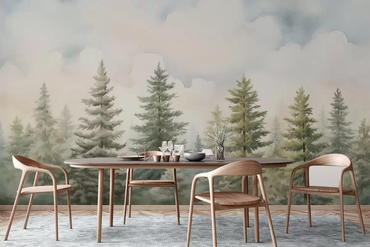 wall murals Сликање имитације четинарске шуме w04414