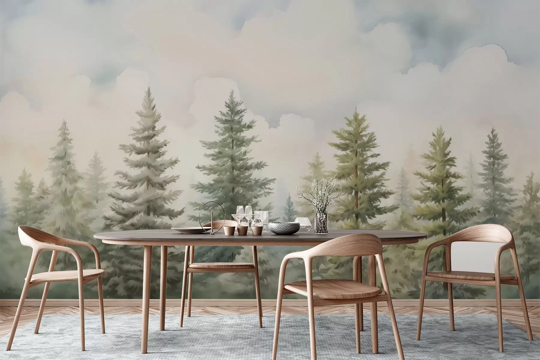 wall murals Сликање имитације четинарске шуме w04414