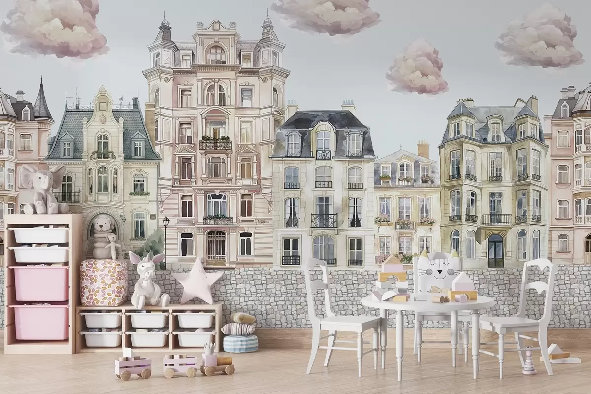 wall murals Шарене куће, облаци w04474v1