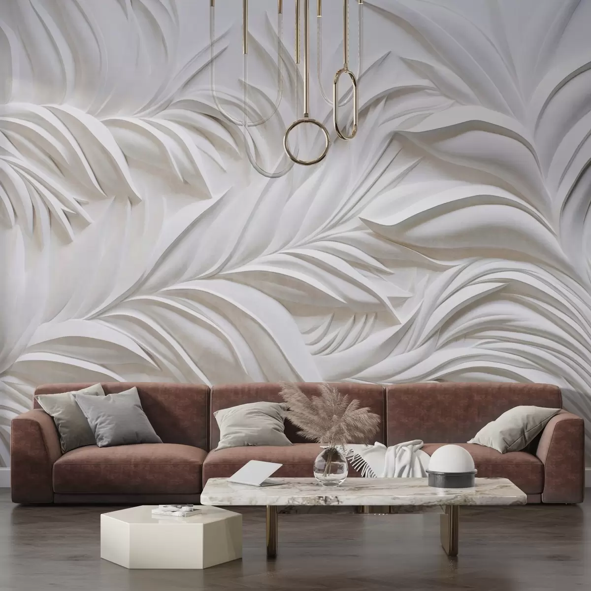wall murals Апстрактни текстурирани бели листови и цветни елементи, минималистичка естетика w09378