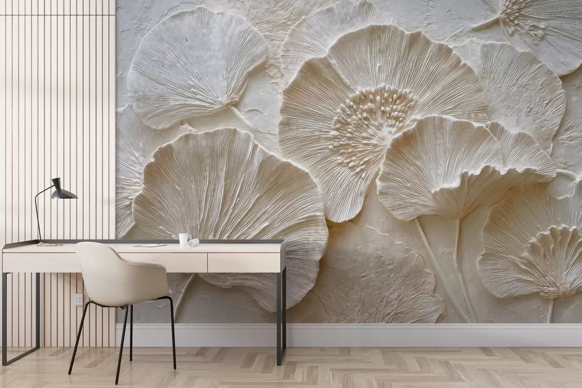 wall murals Волуминозни листови гинка у лаганом рељефном стилу w04444