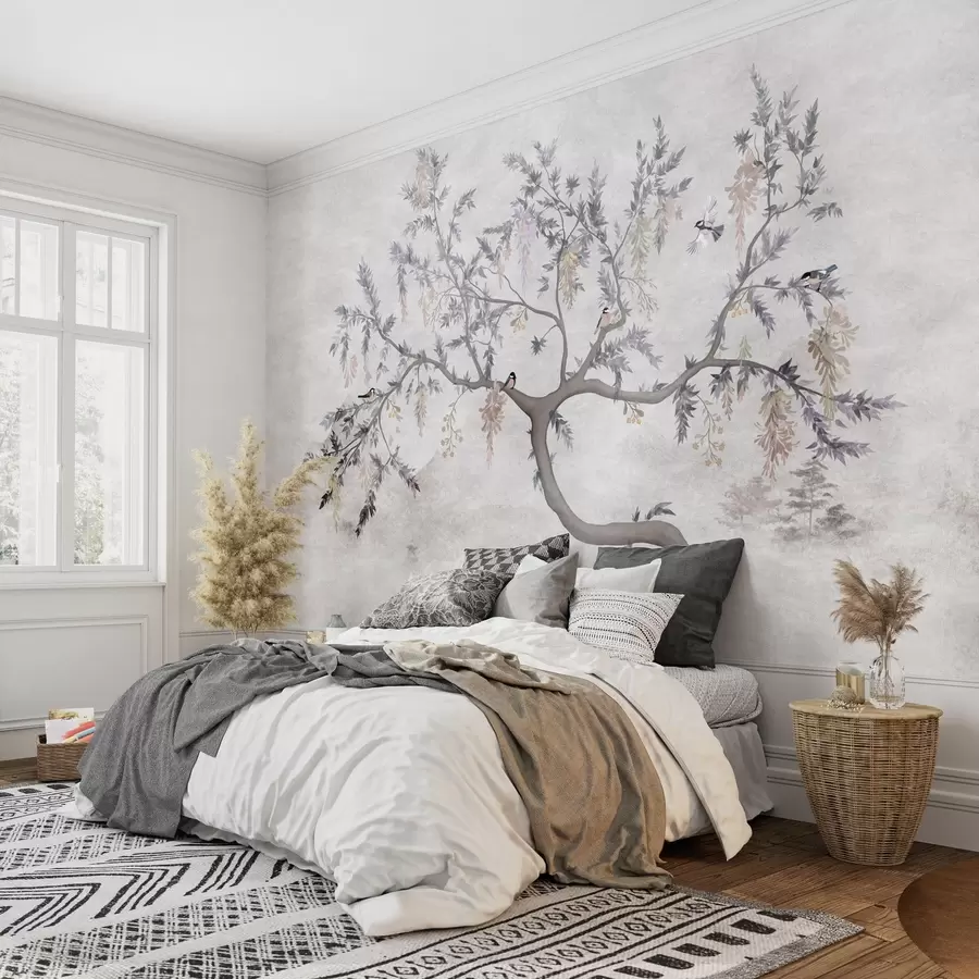 wall murals Грана дрвета са птицама у оријенталном стилу w04456