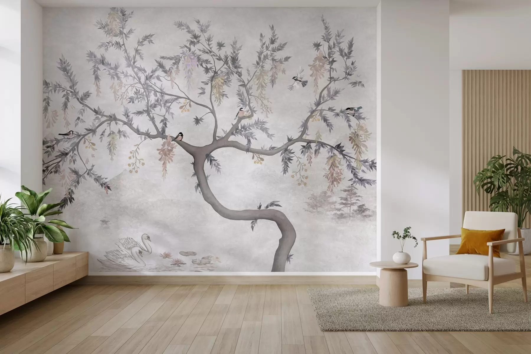 wall murals Грана дрвета са птицама у оријенталном стилу w04456