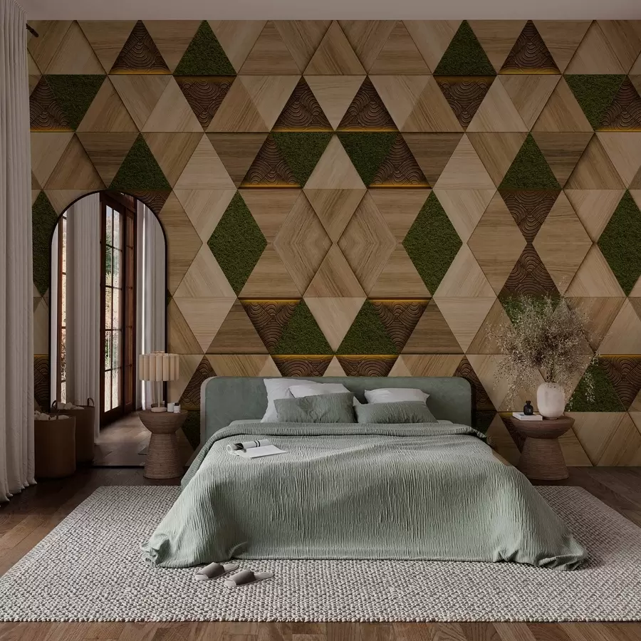 wall murals Геометријски дрвени украс са маховином w04459