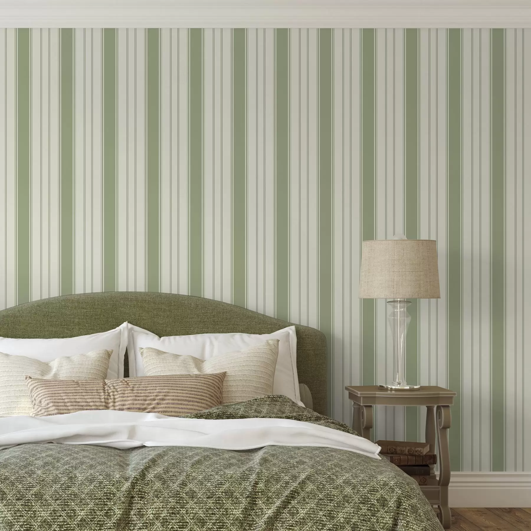 wall murals Крем позадина са равномерним зеленим вертикалним пругама a00560