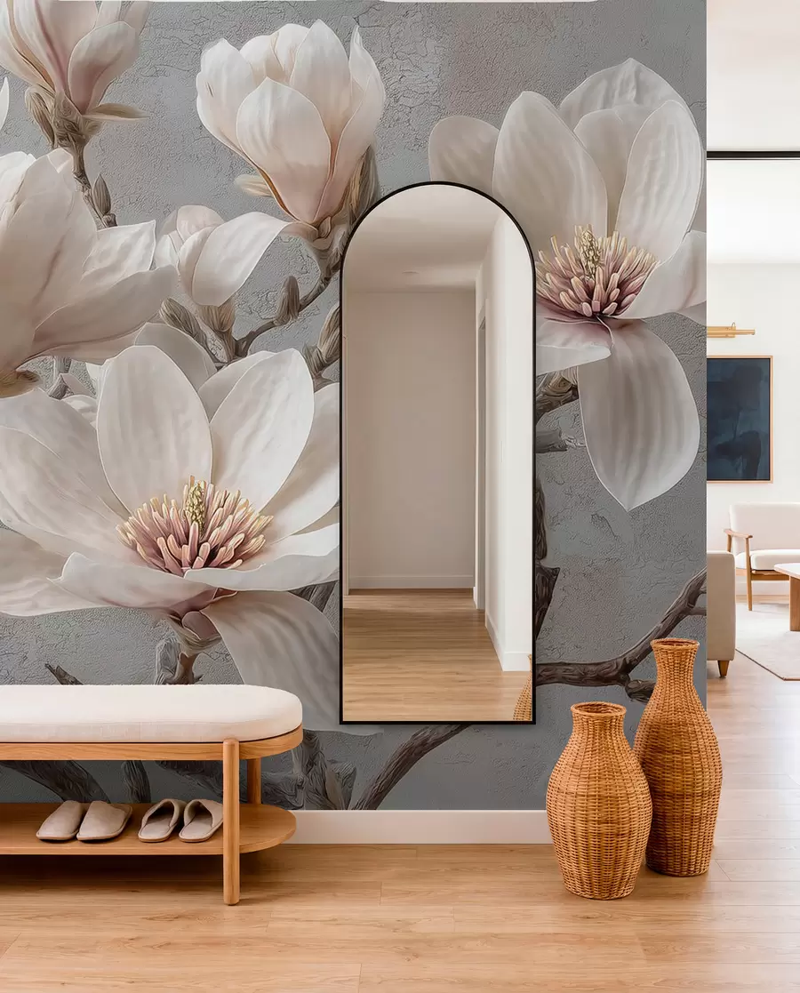 wall murals Гране магнолије са великим светлим цветовима у пригушеним тоновима w09305
