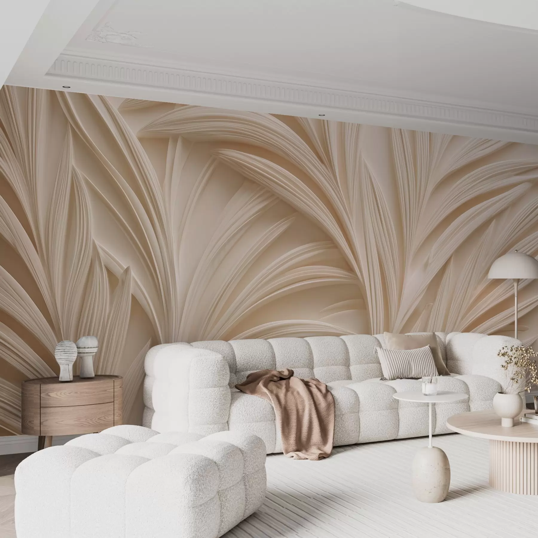 wall murals Декоративни беж листови у 3Д стилу w09351