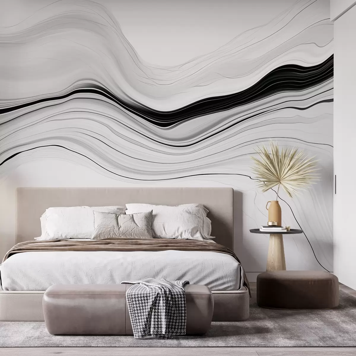 wall murals Црно-бели узорак са ефектом мермерних слојева w09358