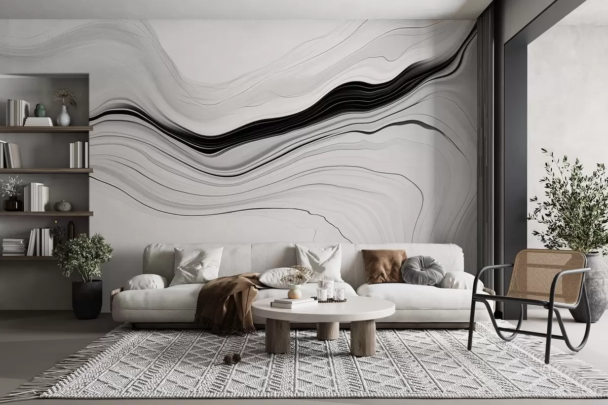 wall murals Црно-бели узорак са ефектом мермерних слојева w09358