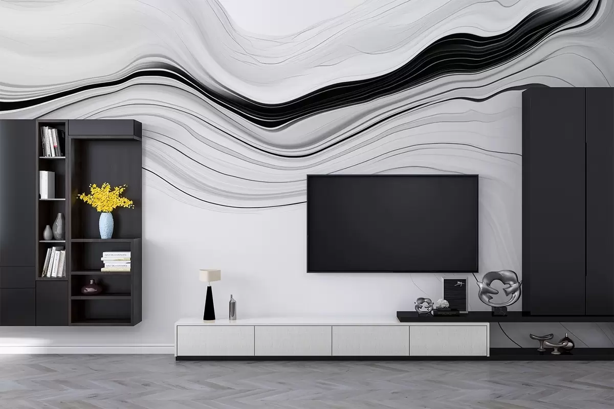 wall murals Црно-бели узорак са ефектом мермерних слојева w09358