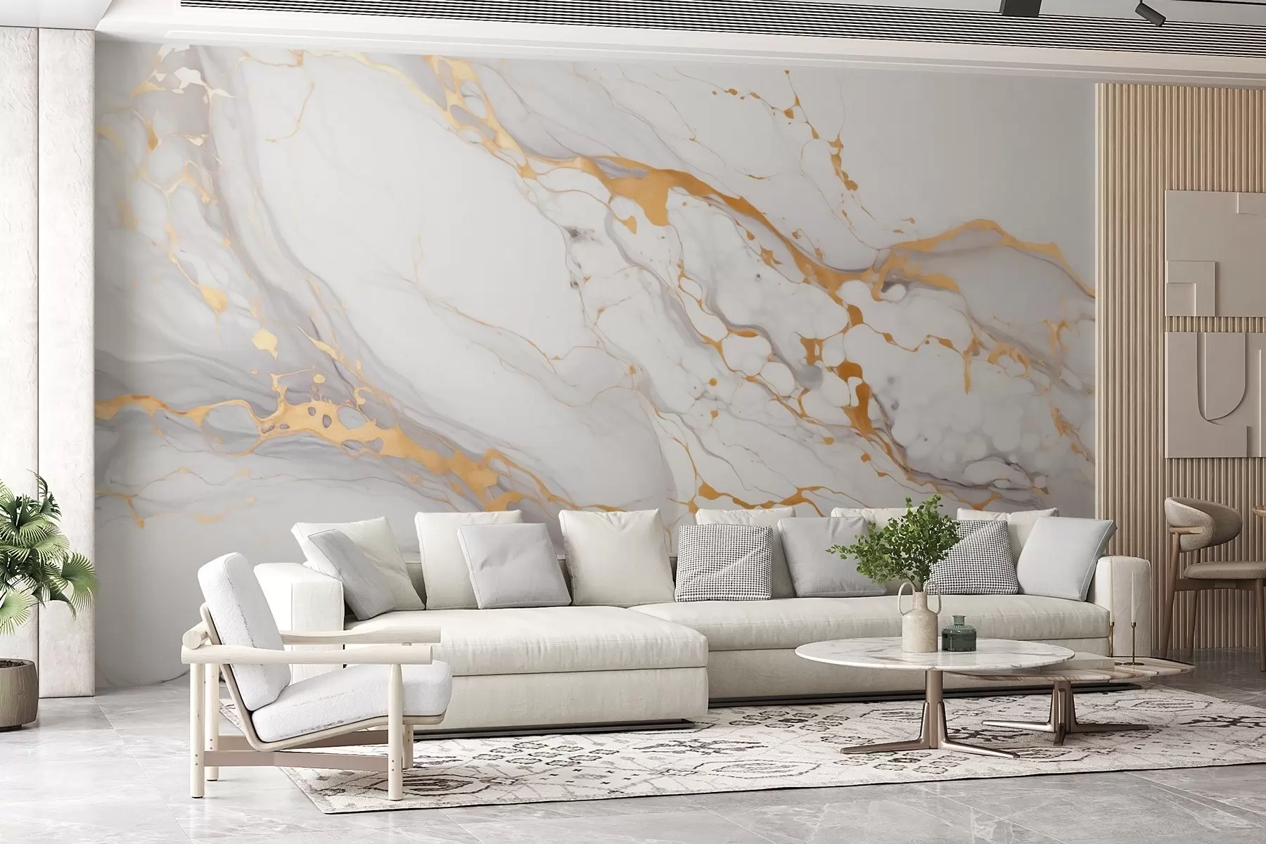 wall murals Имитација мермерне текстуре са меким сивим прелазима и жутим акцентима w09362
