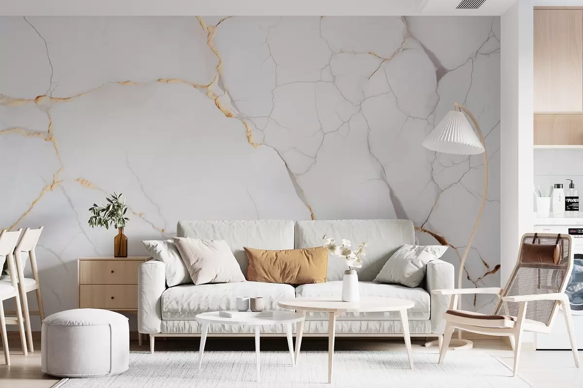 wall murals Имитација мермера са финим пукотинама и жутим жилама w09390