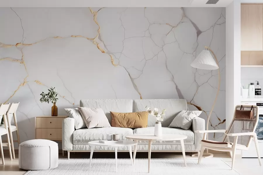 wall murals Имитација мермера са финим пукотинама и жутим жилама w09390
