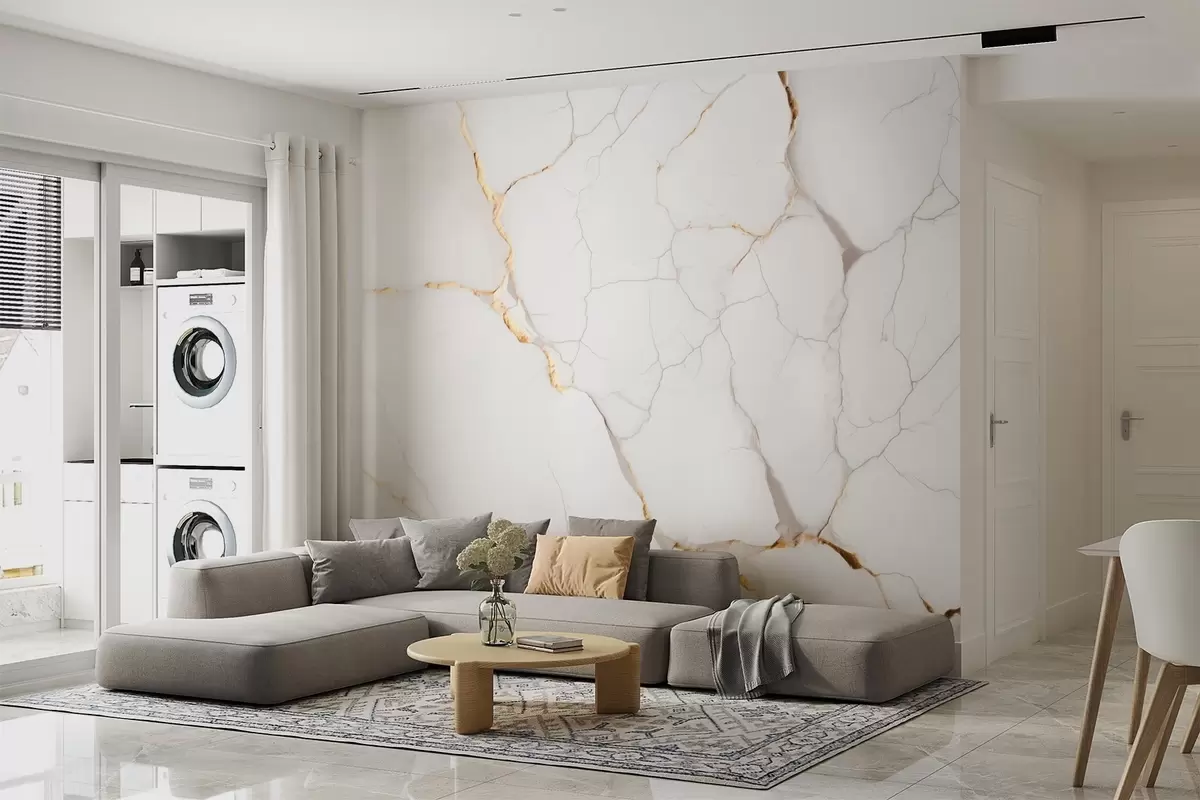 wall murals Имитација мермера са финим пукотинама и жутим жилама w09390