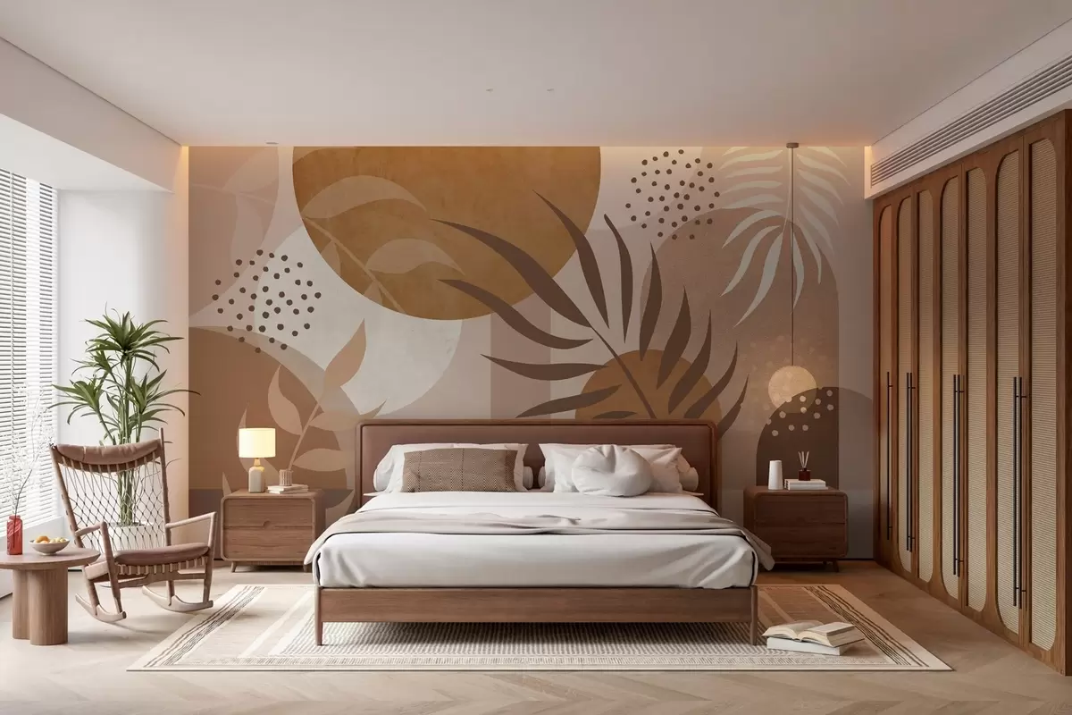 wall murals Савремена апстракција са биљкама у смеђим и беж тоновима w04497