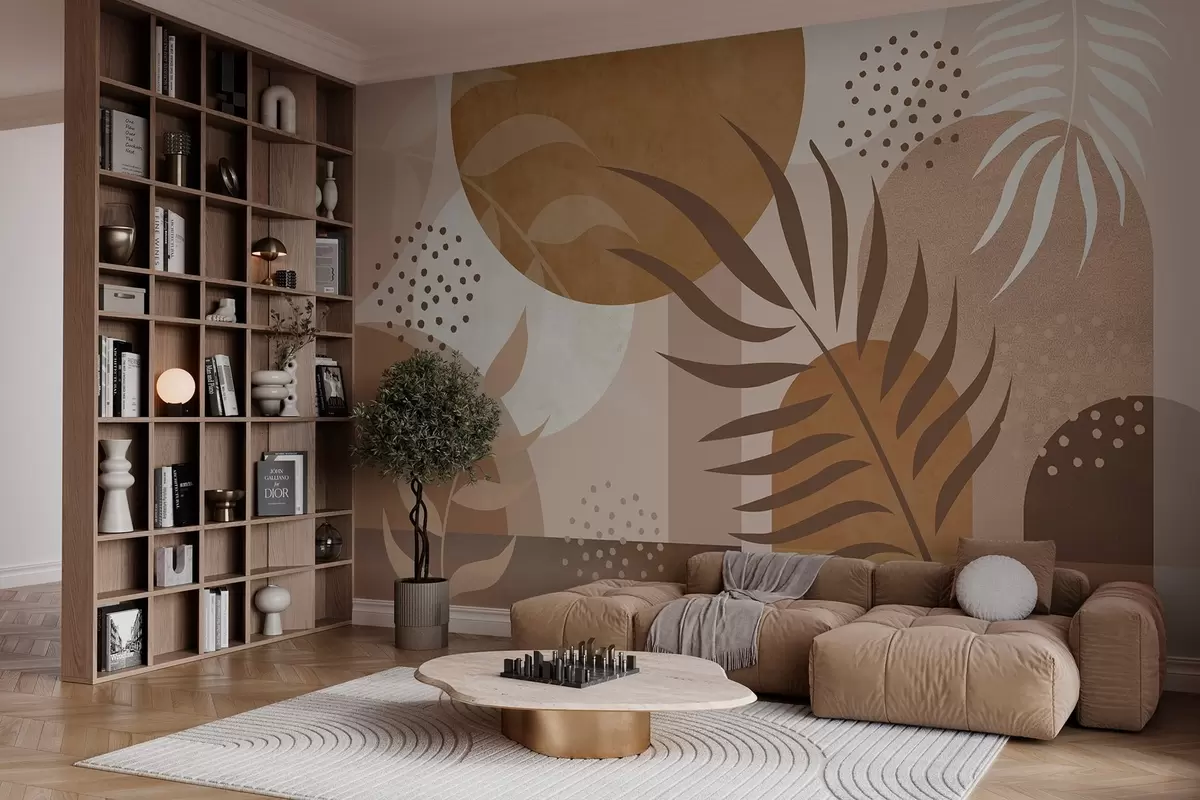 wall murals Савремена апстракција са биљкама у смеђим и беж тоновима w04497