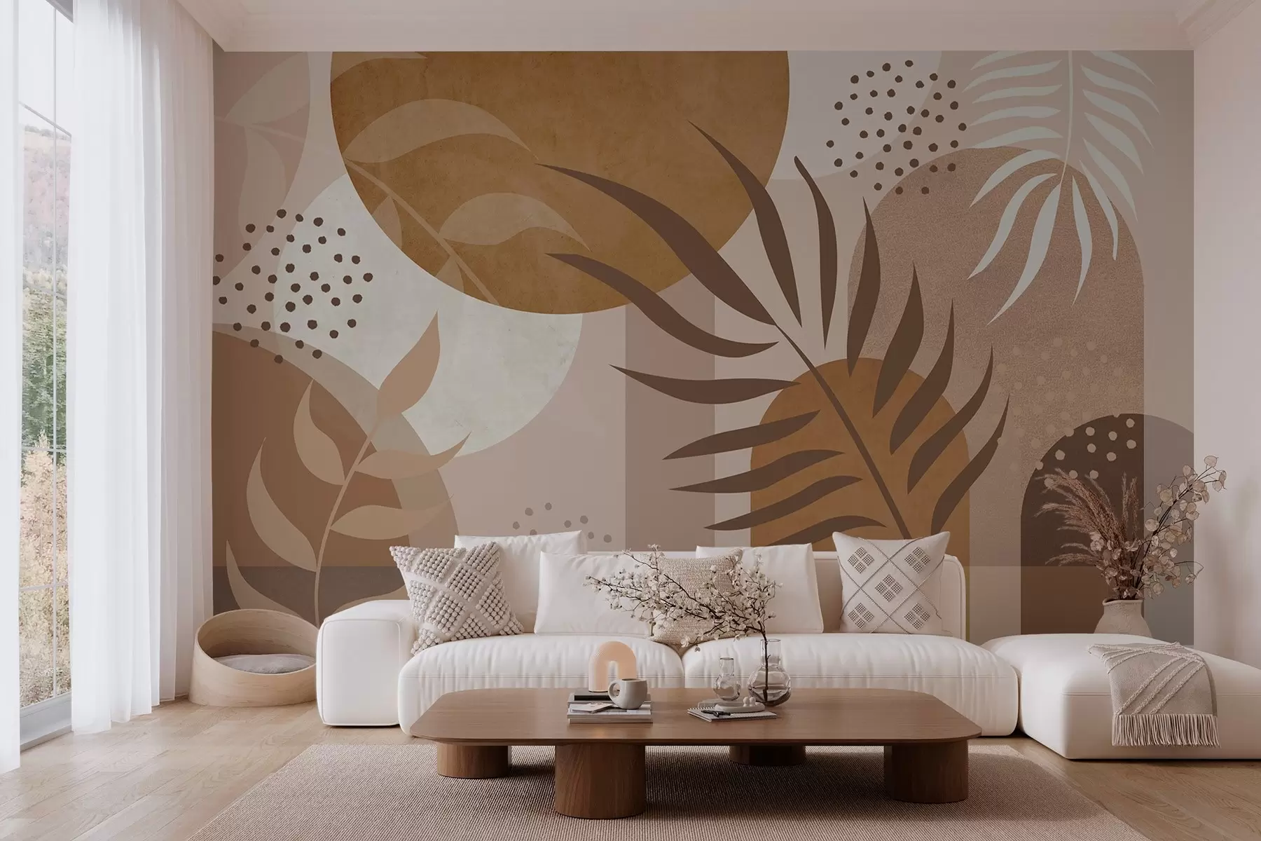 wall murals Савремена апстракција са биљкама у смеђим и беж тоновима w04497