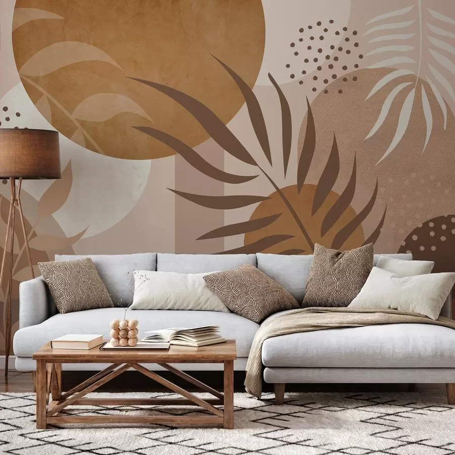 wall murals Савремена апстракција са биљкама у смеђим и беж тоновима w04497