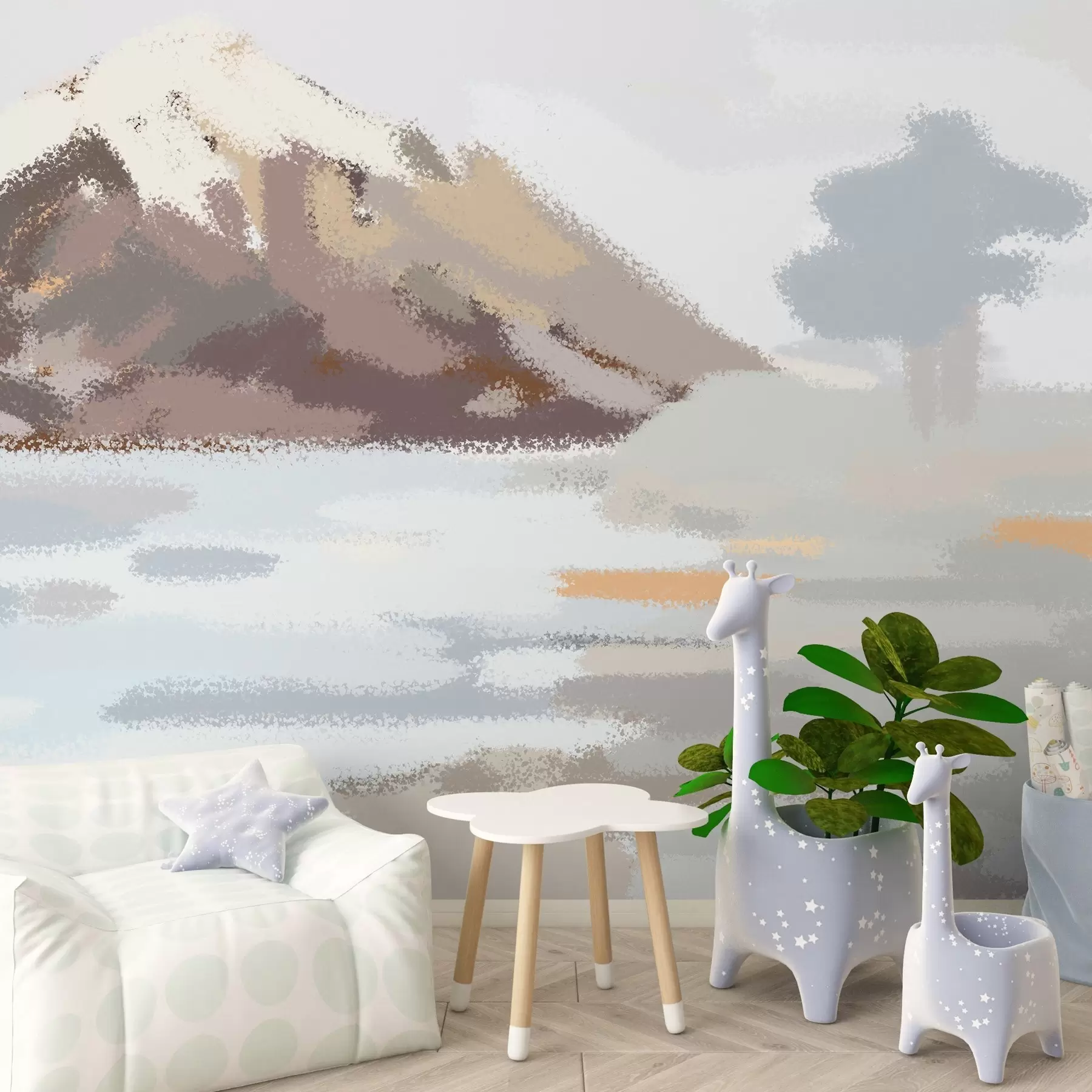 wall murals апстрактни пејзаж у стилу дечјег цртежа w04498