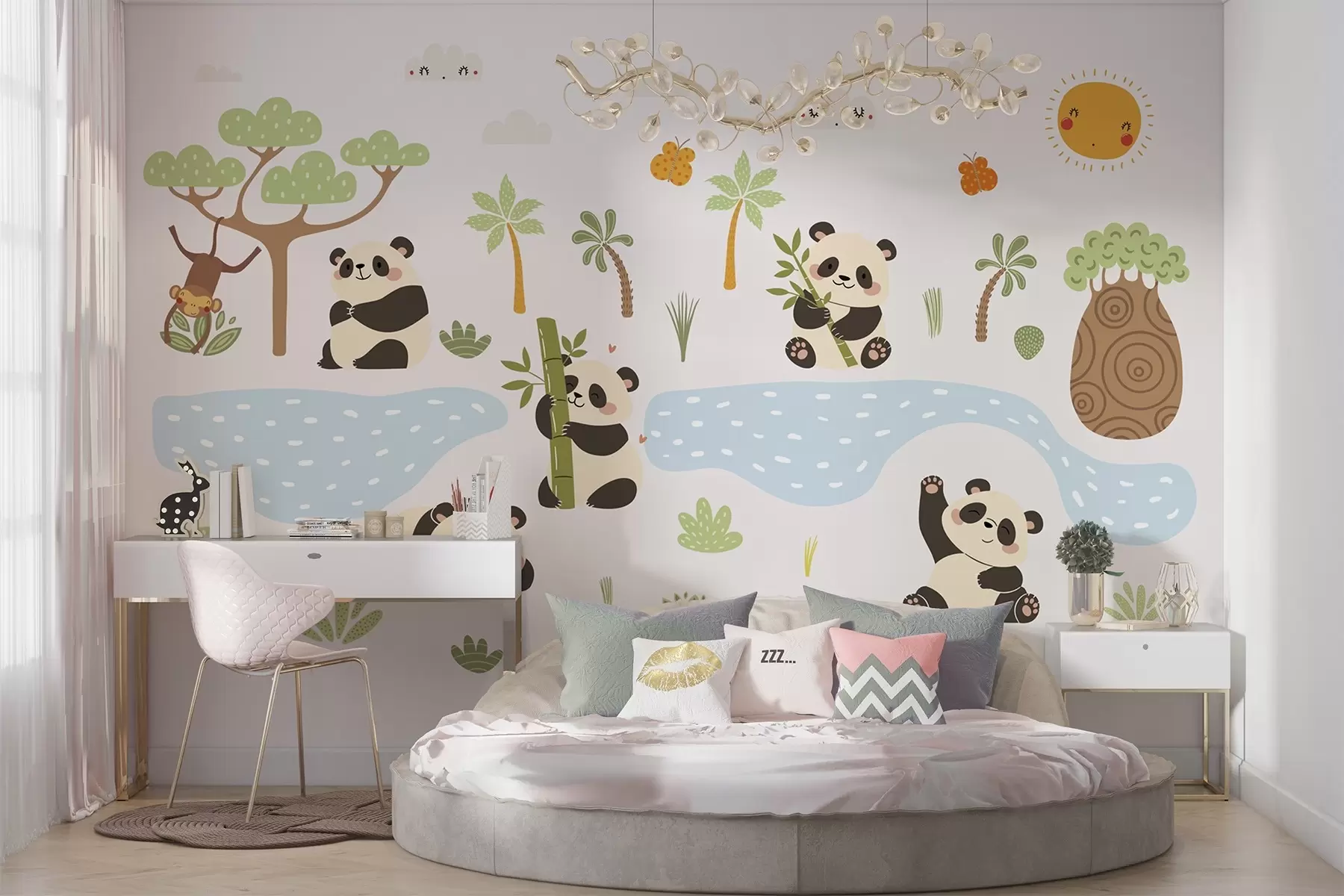 wall murals Веселе панде поред реке w04541