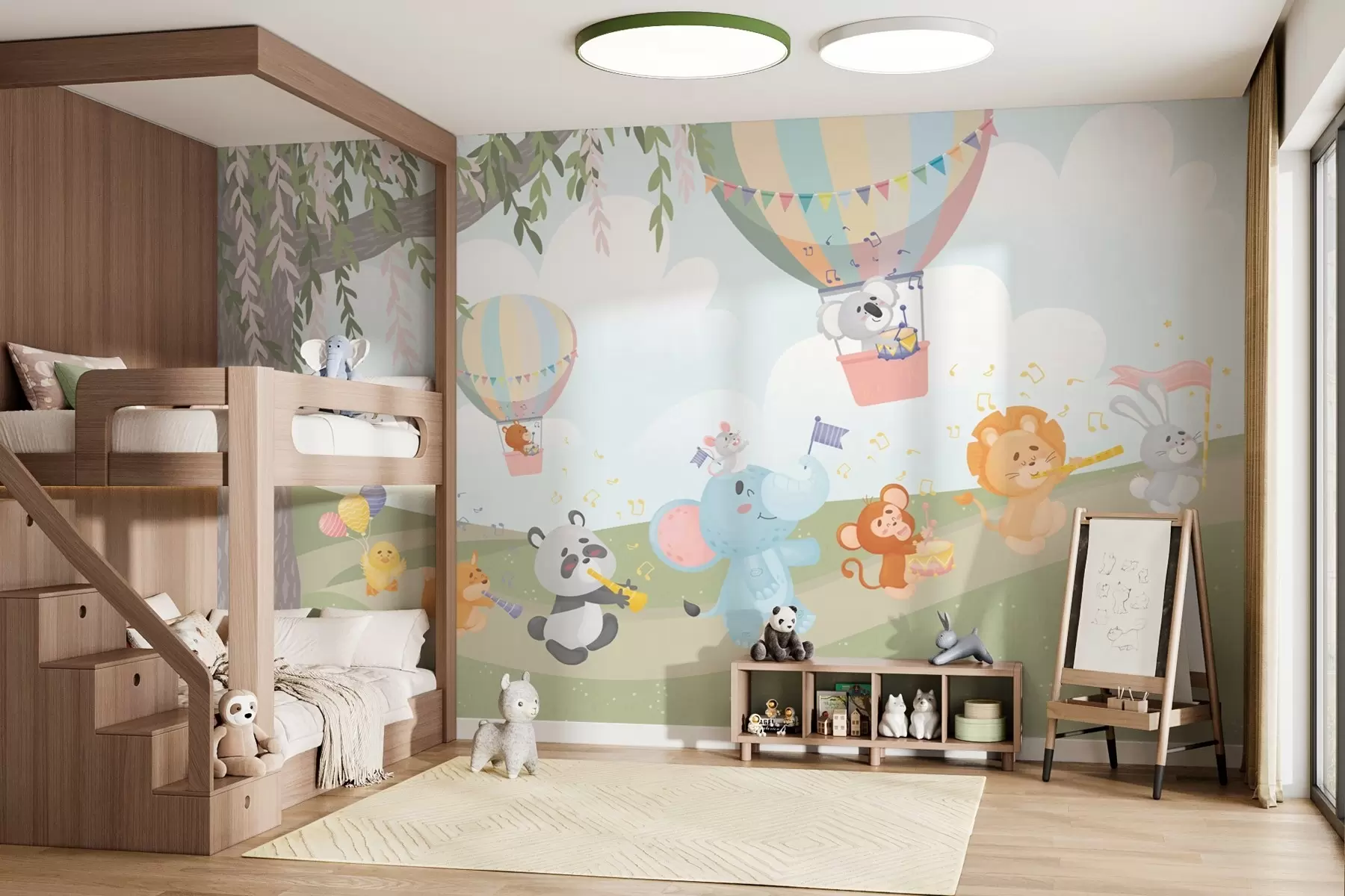 wall murals Пејзаж са животињама које свирају музичке инструменте w04200