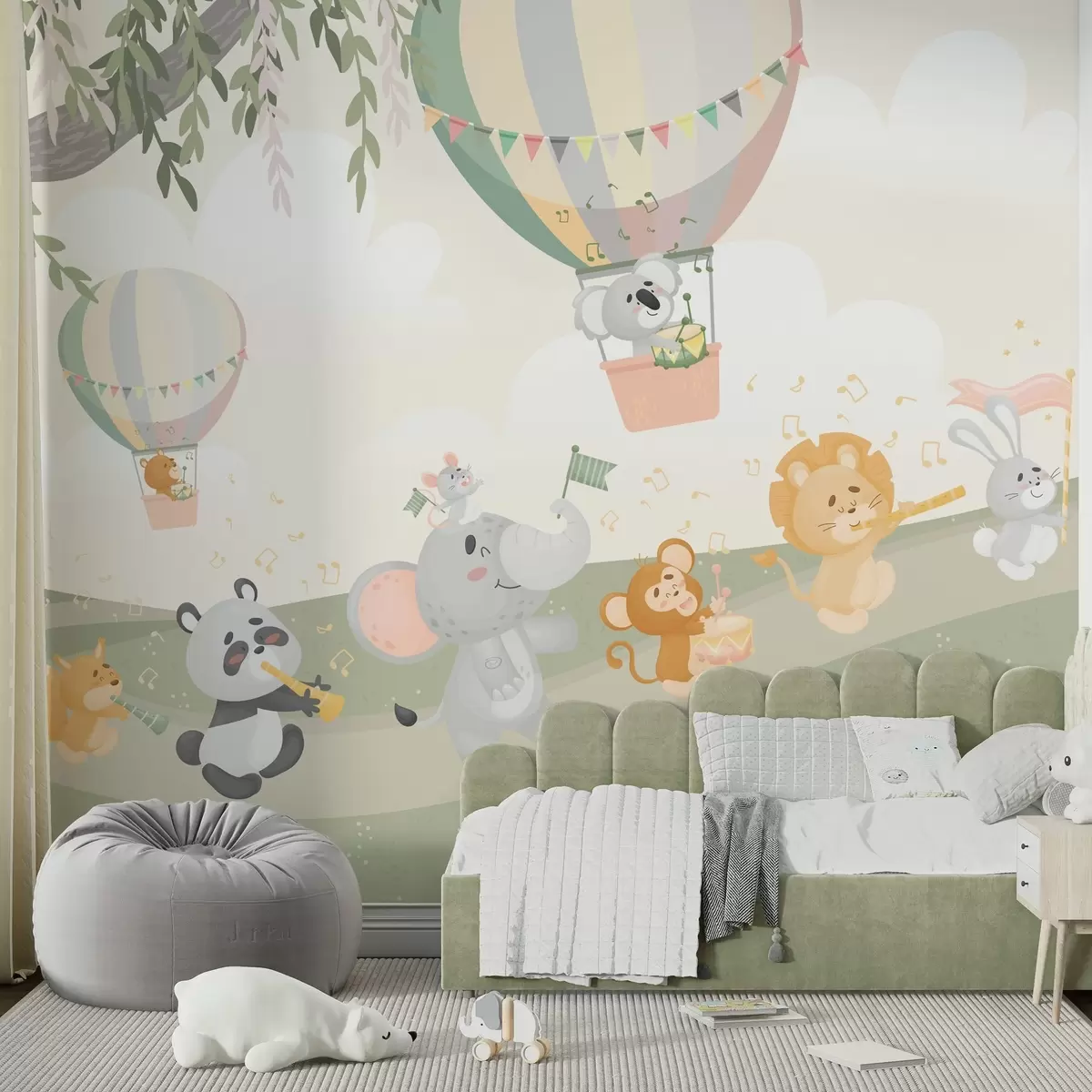 wall murals Пејзаж са животињама које свирају музичке инструменте w04200v1