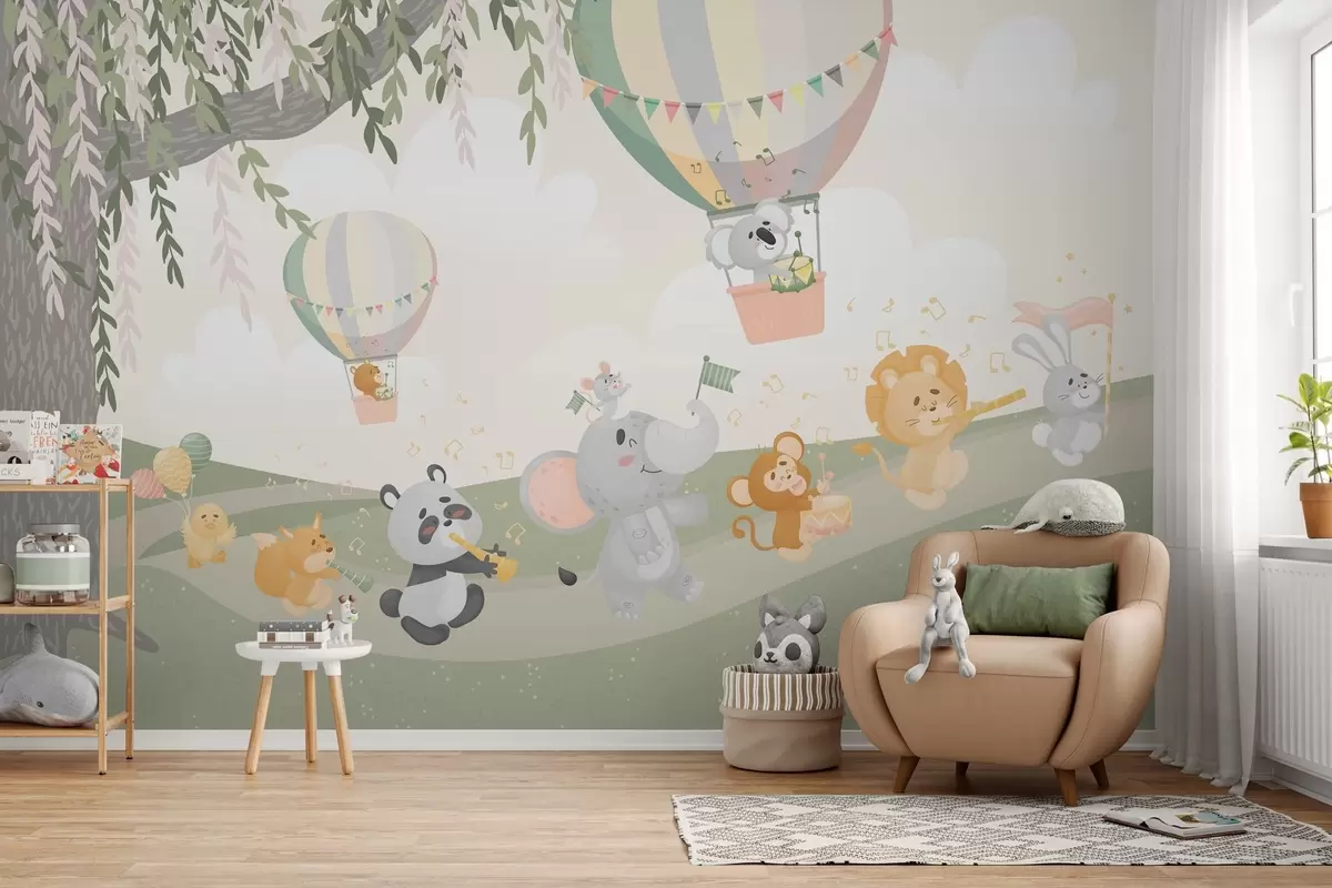 wall murals Пејзаж са животињама које свирају музичке инструменте w04200v1