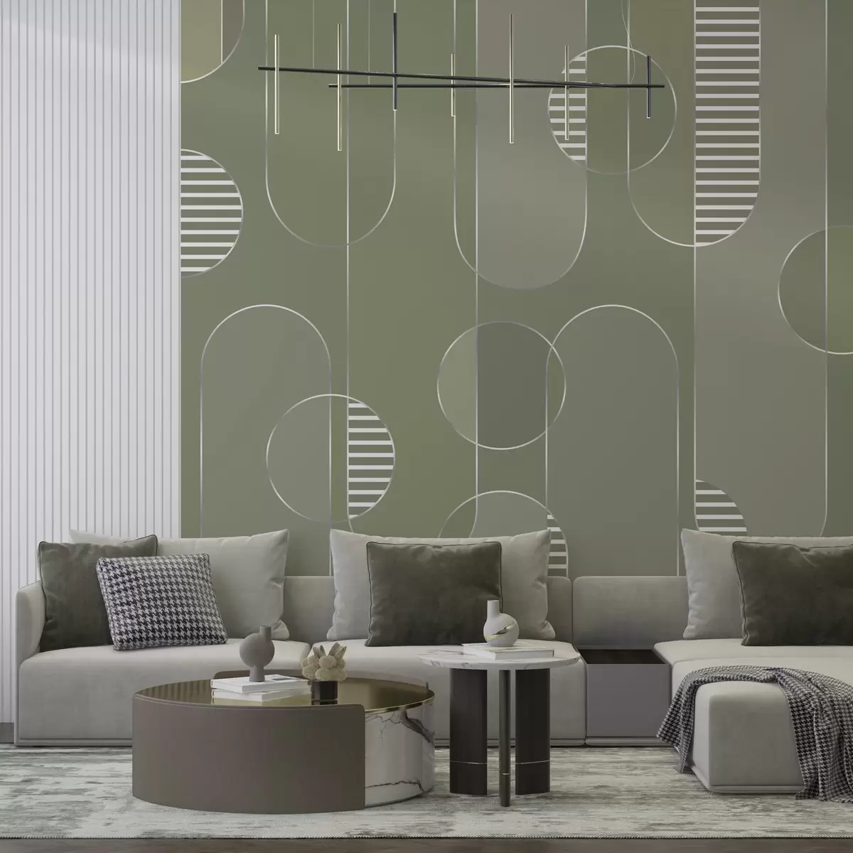 wall murals Геометријска апстракција са пригушеним зеленим тоновима w04523