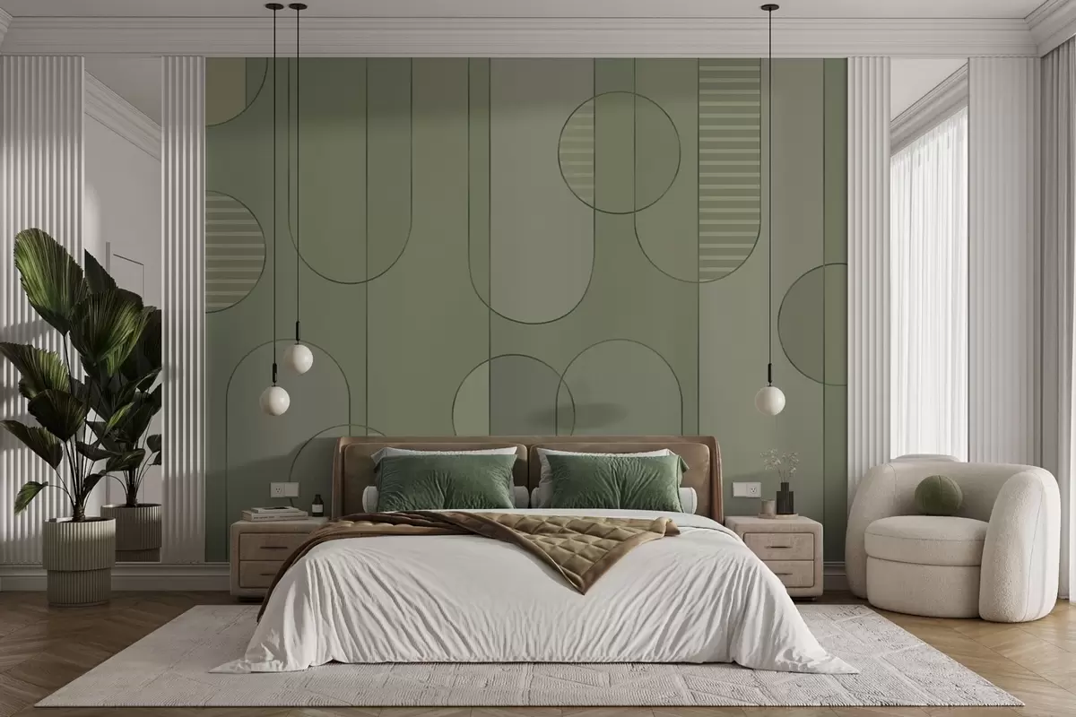 wall murals Геометријски апстракт са светло зеленом палетом w04523v1