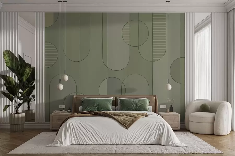 wall murals Геометријски апстракт са светло зеленом палетом w04523v1