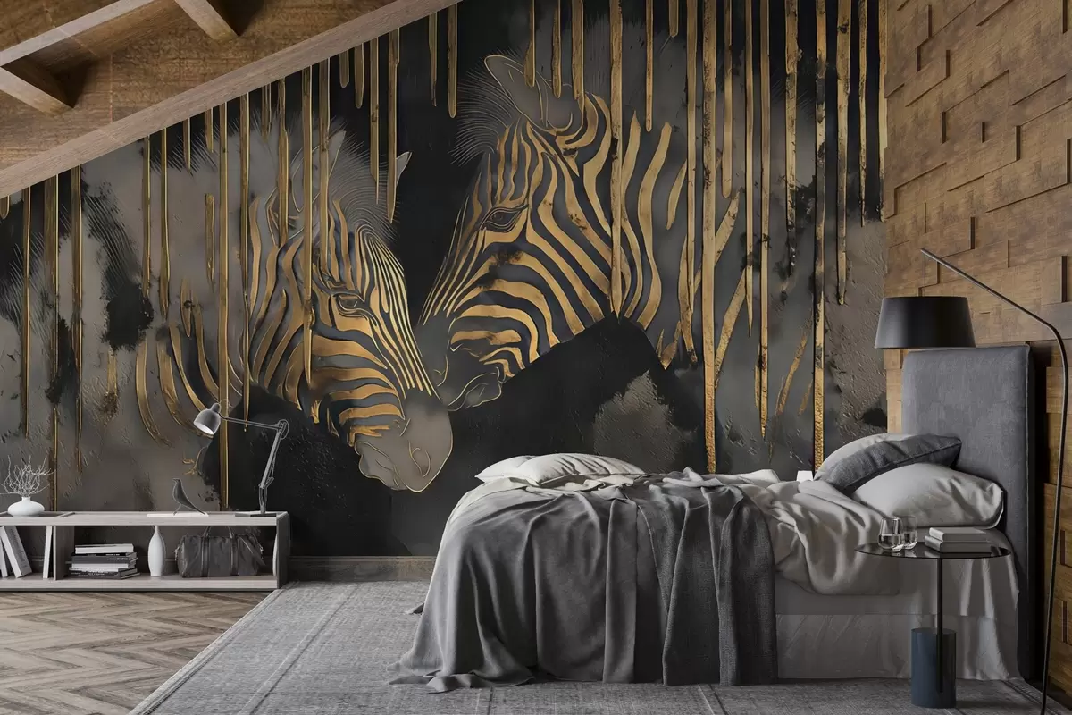 wall murals Зебре са апстрактном црном позадином w04548