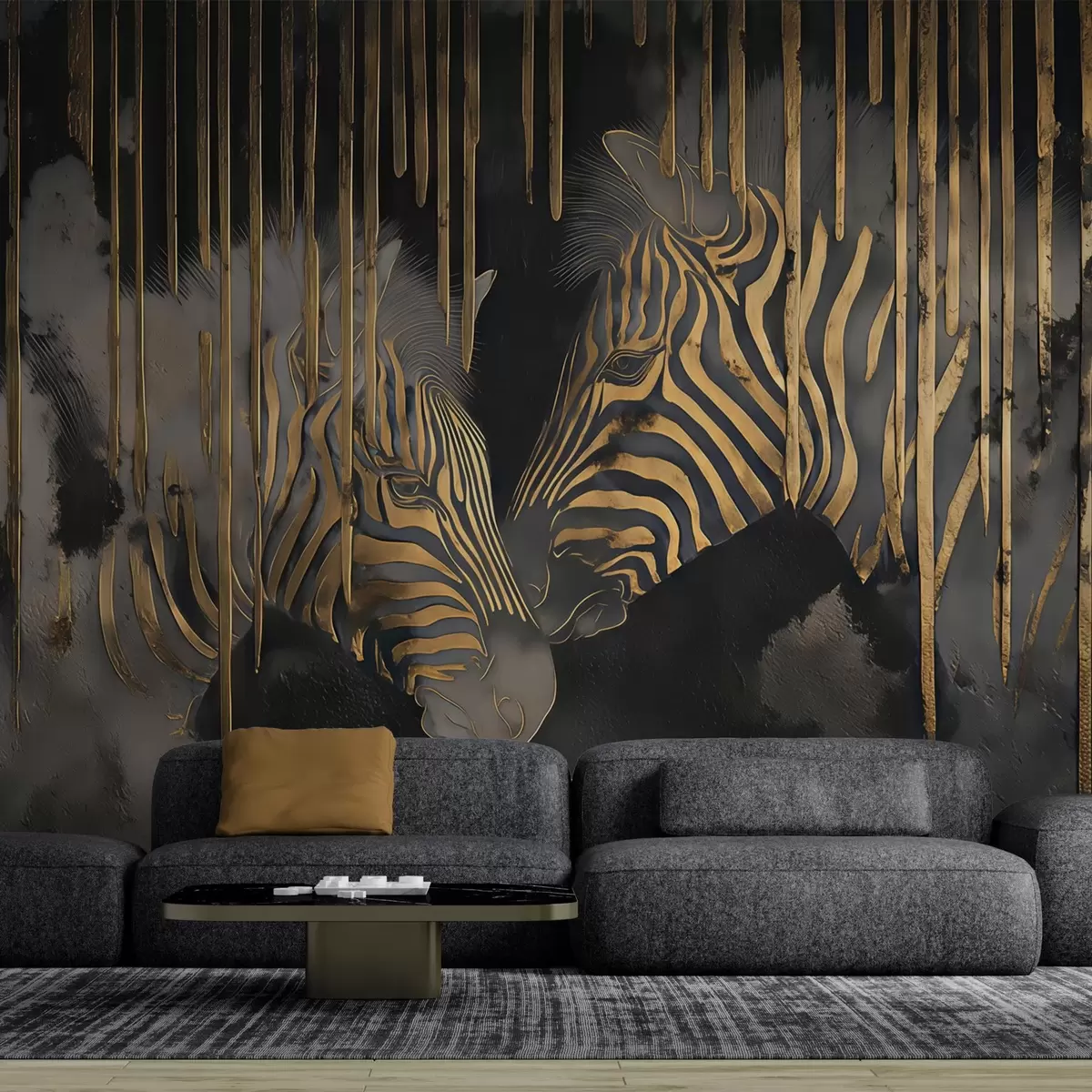 wall murals Зебре са апстрактном црном позадином w04548