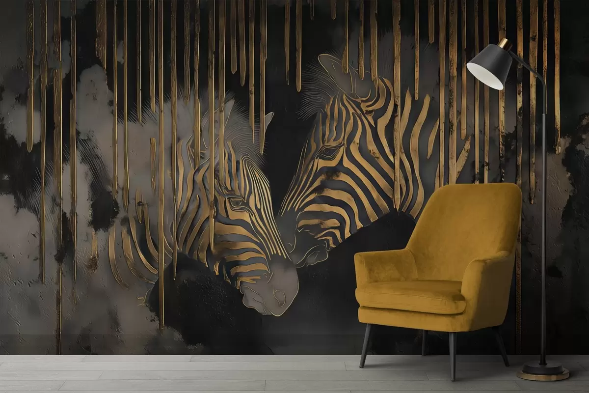 wall murals Зебре са апстрактном црном позадином w04548