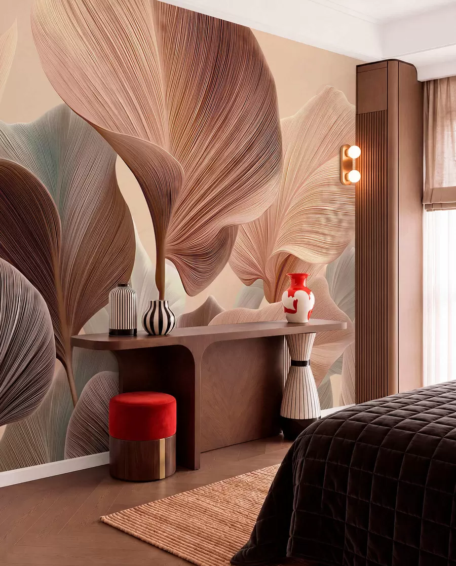 wall murals Елегантни листови у топлим беж тоновима w04549v1