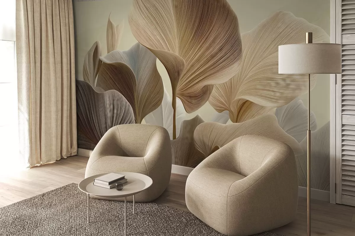 wall murals Рафинирано лишће у нежним неутралним нијансама w04549v2
