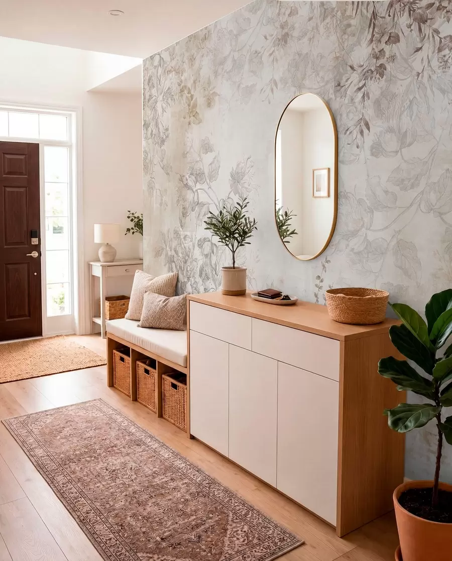 wall murals Винтаге текстурирана цветна уметност са илустрацијама нежног баштенског цвећа и лишћа у стилу цртања, меки пастелни беж и сепија тонови w09402