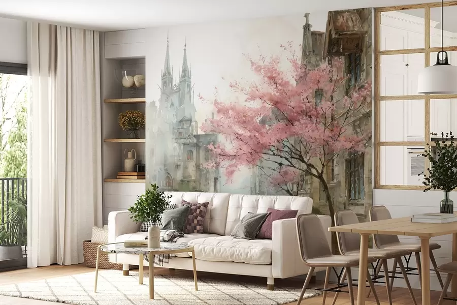 wall murals градски сликарство у акварел стилу w04500