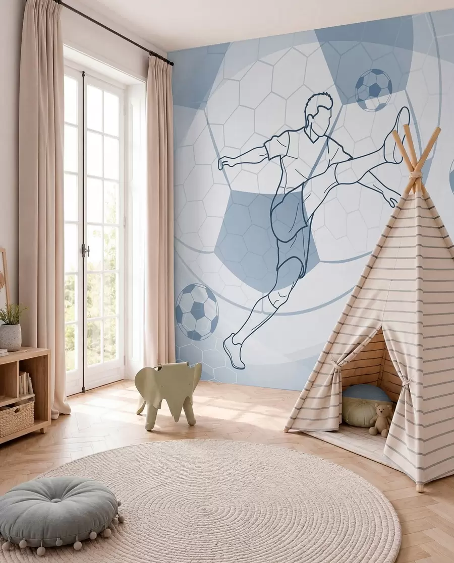 wall murals Plavi fudbalski crtež w04601