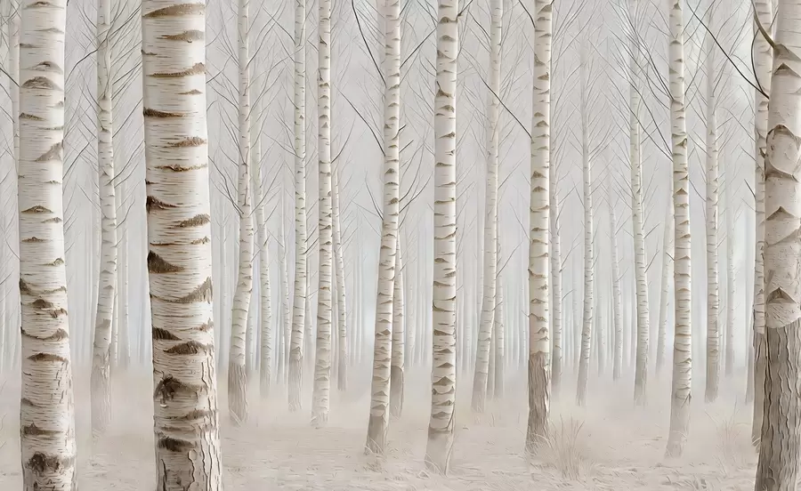 wall murals Брезова шума у магли, лагани минимализам w04574